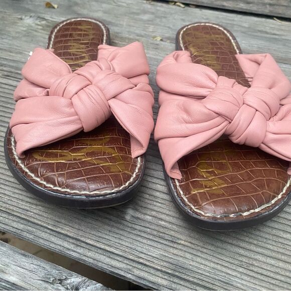 Sam Edelman Garson Leather Knot Slip On Flat Slide Sandal Dusty Pink Rose 8.5 - Picture 2 of 7